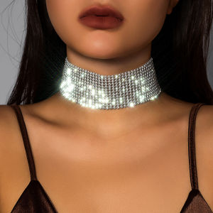 Ingemark | Ingemark Sparkling Silver Color Crystal Collar Choker Necklace for Women Bridal Goth Rhinestone Clavicle Chain Elegant Jewelry