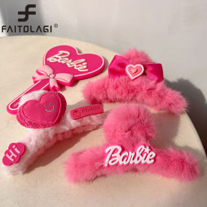 Pink Plush Hair Clip Lovely Bow Love Head Clip Faux Fur Hair Claw Winter Headdress Hair Accessory Clip Headwear