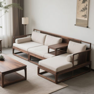 Modern Simple North American Black Walnut Solid Wood Corner Sofa Combination Songshi Household Living Room Furniture
