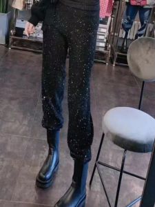 กางเกงขายาวทรงหลวมเอวสูงผ้ากำมะหยี่บุขนแกะสไตล์ฮาเร็มสำหรับผู้หญิงในฤดูใบไม้ร่วงและฤดูหนาว กางเกงขายาวทรงหลวมสไตล์ลำลอง