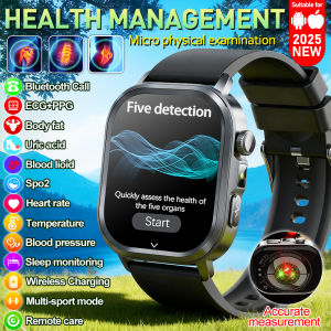 New Accurate Blood Pressure Smart Watch Uric Acid ECG+PPG Blood Oxygen Body Analysis Body Fat LED Flashlight smart watches 2025