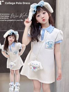 Princess Style Polo Dress for Girls Summer New Fashion Childrens Cartoon Dress Big Kids Skirts Short Sleeve Casual Dresses