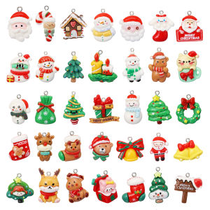 Christmas Resin Pendant Cartoon Snowman Bell Pattern DIY Bracelet Necklace Festive Small Pendants for Student Party Gifts