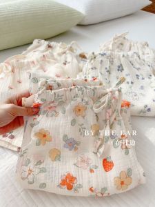 กางเกงนอนผ้าฝ้ายสองชั้นบางหลวมๆ สำหรับผู้หญิง กางเกงขายาวทรงตรง ใส่สบายในฤดูใบไม้ผลิ ฤดูใบไม้ร่วง ฤดูใบไม้ร่วง กางเกงขายาวลำลองสำหรับใส่ในบ้าน