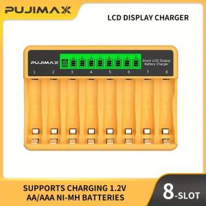 PUJIMAX 1.2V Ni-MH Ni-CD AA AAA  Rechargeable Battery Charger 8-Slots LCD Display Fast Smart Battery Charger Type-C Charging