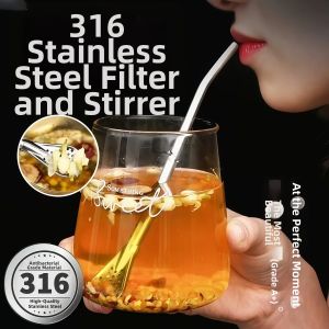 Filtering and Mixing Stainless Steel Straw Spoon