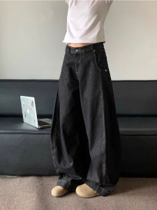 American Style Loose Wide Leg Black Jeans Men Women High Street Straight Vintage Floor-Length Pants Casual High Waist Denim