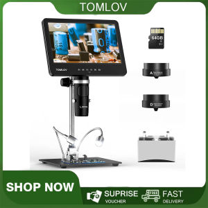 TOMLOV DM601 Triple Lens Digital Microscope HDMI 7 Inch IPS Screen Microscope LCD Soldering Coin Microscope with Lights and Optional 10pcs Slides Windows/Mac Compatible