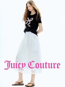 Juicy Couture | Bow Lace Stitching Short Sleeve Black T-shirt