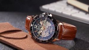 Jam Tangan Pria 9632 Tali Kulit Automatic Movement Anti Air 50 Meter Populer Watches