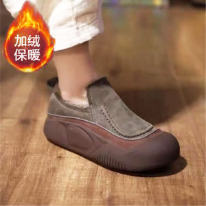 Womens Winter Thick Bottom Fur Slippers Casual Cotton Shoes with Fleece Indoor Outdoor Wear Mom Loafers Slip-On Shoes