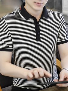 HENGYUANXIANG | Casual Striped Polo Shirt Half Sleeve Turn-down Collar Mens T-shirt Standard Fit Fashion Urban Style Cool Feeling Summer Wear