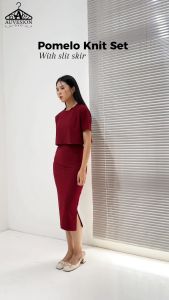 4471 pomelo slit knit one set rok bodycon stelan wanita