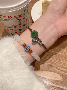 Sang Trọng Lịch Sự Phong Cách Trung Hoa Vòng Tay Trái Tim Tình Yêu Mã Não Pha Lê Nữ Thời Trang Retro Đánh Bóng Hoàn Thiện Ping An Khóa Jadeite Charm