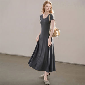 Slimming U-Neck Gray Dress