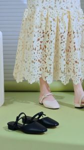 Dép Sục Nữ MWC 8479 - Dép Sục Nữ Mũi Oval Phối Quai Mảnh Đính Nơ Thời Trang Thanh Lịch