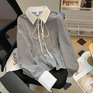 Áo Sơ Mi Nữ Tay Dài Kẻ Caro Phong Cách Pháp Ngọt Ngào Mới Mùa Xuân Thiết Kế Giảm Tuổi Tác Thanh Lịch Áo Sơ Mi Cổ Polo Thường Ngày Chống Tia UV