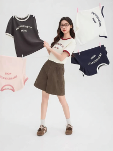 SANFU | Short Sleeve T-Shirt Casual Round Neck Contrast Color English Print