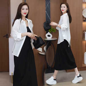 Fashionable Summer New Lightweight Sun Protection Shirt Strap Dress Elegant Two-Piece Set Womens Dress Trendy A-Line Skirt