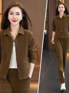 Korean Style Sportswear Set Womens Casual Fashion Anti-Aging Mom Clothes Loose Two-Piece Suit Spring Autumn New Arrival