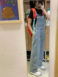 Washed Denim Overalls Womens Slimming Trendy Streetwear Anti-Aging Loose American Retro Straight Leg Wide Leg Long Pants