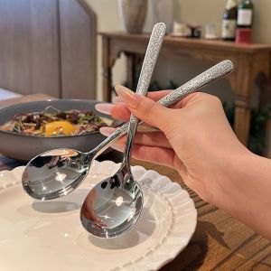 Japanese Hammered 316 Stainless Steel Spoon Main Course Soup Rice Stew Serving Spoon round Spoon Serving Spoon Public Spoon