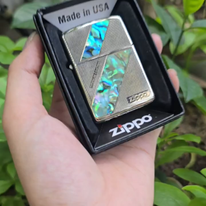 Bật Lửa Zippo Bạc Khối Khảm Xà Cừ Titanlim Coating Amor 24 Có Tem Đỏ ( Tặng Đá Bấc) Hột Quẹt Xăng Đá Zippo