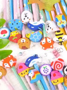 20PCS Cute Pencil Eraser Rubber Head Study Cartoon Children Gift Kids School Supplies Stationery