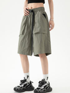 American Cargo Pants Womens Summer 2024 New Arrival Ice Silk Quick-Drying Cool Half Length Middle Pants Loose Plus Size Casual Pants