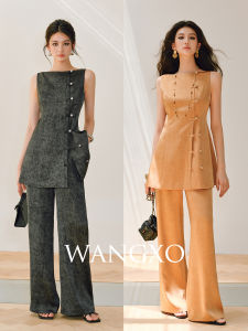 WANGXO | Áo Dye Retro Không Tay & Quần Ống Rộng Kiểu Trung Quốc Mới Đôi Mặt Lụa