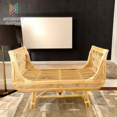 Kursi Sofa Bench 2 Seater Teras Ruang Tamu Bentuk Perahu Minimalis Rotan Alami dengan Cushion - Furniture Sandaran