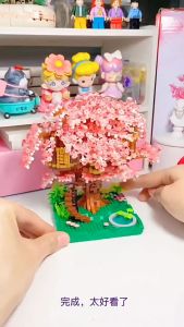 Mainan Bricks Sakura Pink Tree House Building Blocks Nano block Puzzle Assembly Toys Gift