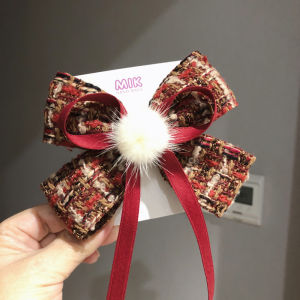 Winter Childrens Hair Clip with Large Bow Knot Furry Ball Girl Top Clip Tail Clip Baby New Year Hair Accessories Hair Card