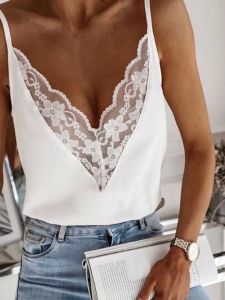 Áo Ba Lỗ Ren Không Tay Cổ Chữ V Rộng Rãi Áo Vest Nữ Mùa Hè Thường Ngày Chất Liệu Polyester Dài Tay Không Tay