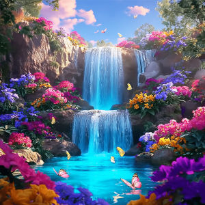 Huacan DIY Diamond Painting Waterfall Mountain Flowers Diamond Embroidery Landscape Complete Kit Decorative Paintings