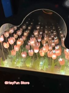 （Finished product）Tulip Mirror Lamp 3 Colors Best Gift Cloud Night Light DIY Tulip Light Creative Flower Light Christmas gift