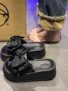 EVA Material Thick Bottom Butterfly Knot Slippers Womens Summer Outdoor Beach Flat Sandals High Heel Comfortable Footbed