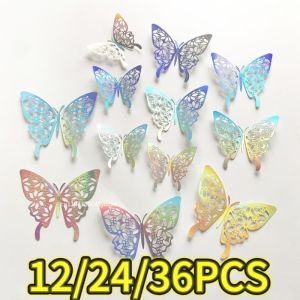 12-60Pcs Butterfly for Gift Packing Decorative 3d Butterflies Decals Flower Arrangement Wall Paper Ornament DIY Wrapping