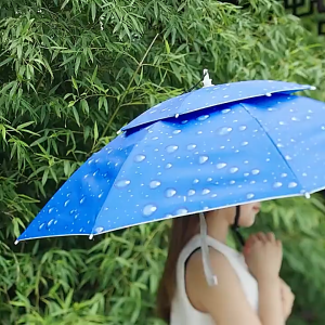 READY STOCK 77cm Umbrella Hat RainProof Fishman hat Head-Mounted Umbrella SunProof hiking payung kepala Payung Topi 头戴雨傘-COZII