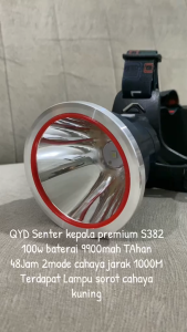 QYD Senter Kepala LED Super Terang S382 100W 9900mAh IPX6X Cahaya Putih Rechargeable Tahan Air