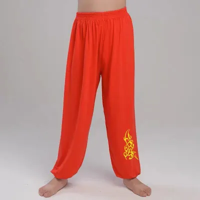 High Elasticity Childrens Martial Arts Lantern Pants Boys Girls Dance Practice Tai Chi Morning Exercise Embroidered Cloud Pattern Performance Pants