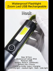 Portable LED Tactical Flashlight in IP65 Aluminum Alloy Lamp Body USB Charging for Camping Work & Outdoor Emergency