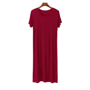 Modal Crew Neck Dress Women Summer Long Slit Short Sleeve T-Shirt Dress Loose Base Dress Plus Size Casual Dress