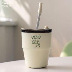 Original CreamyGirl French Dessert Vintage Insulated Stainless Steel Straw Water Bottle 480ml with Car Clip Cute Girl Design