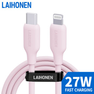 Pink Silicone USB-C to Lightning Cable 1 2 3 with 27W PD Fast Charging For iPhone 14/13/12/11/X/8/7