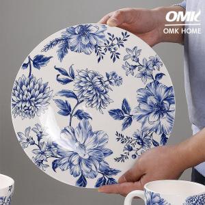 OMK American Style Underglaze Ceramic 480ML Mug Coffee Cup 1 piece / 2 pieces / 4 pieces Blue and Flower Design