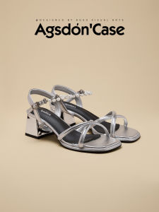 Silver High Heels Sandals Womens Summer New French Style Thick Bottom Cross Band Princess Fashion Clogs for Daily Wear