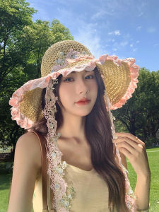 XUELINLU | Lace and Bow Embroidered Breathable Wide Brim Sun Protection Hat
