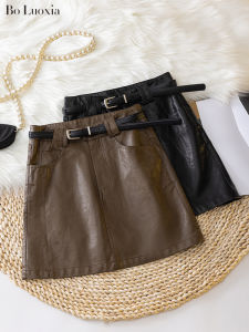 High Waist PU Leather Mini Skirt Womens A-Line Flared Skirts Stylish Slimming Versatile Short Skirts Commute Korean Style