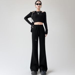 American Grey Sporty High Waist Wide Leg Pants Womens Spring Autumn Narrow Version Loose Drapey Floor Length Horse Hoof Joggers